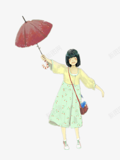 插画png免抠素材_新图网 https://ixintu.com 女孩 彩色 插画 花裙子 雨伞