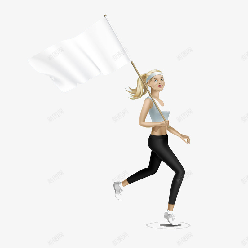 举着旗跑步的女孩png免抠素材_新图网 https://ixintu.com 卡通美女 旗帜 跑步