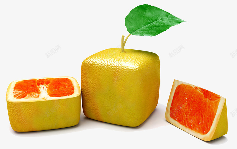 方形橙子png免抠素材_新图网 https://ixintu.com 个性 创意 方形 橙子 橙子皮 水果 绿叶
