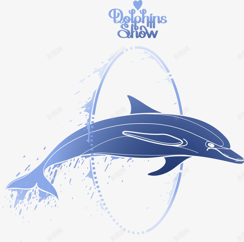 卡通手绘海豚表演跳圈png免抠素材_新图网 https://ixintu.com 卡通的海豚 平面海豚 手绘的海豚 海豚跳圈 矢量海豚
