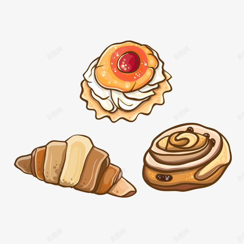 卡通面包甜品png免抠素材_新图网 https://ixintu.com 卡通面包 卡通食物 甜品 背景装饰