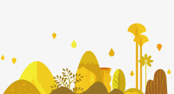 植物黄色卡通树叶山峰造型素材