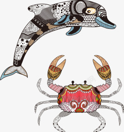 花纹海豚与螃蟹矢量图素材