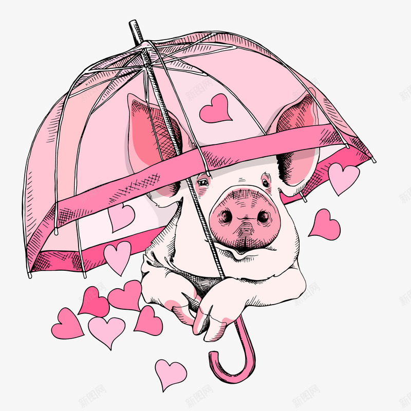 撑着雨伞的粉猪png免抠素材_新图网 https://ixintu.com 卡通小猪 粉色小猪 粉色雨伞 背景装饰