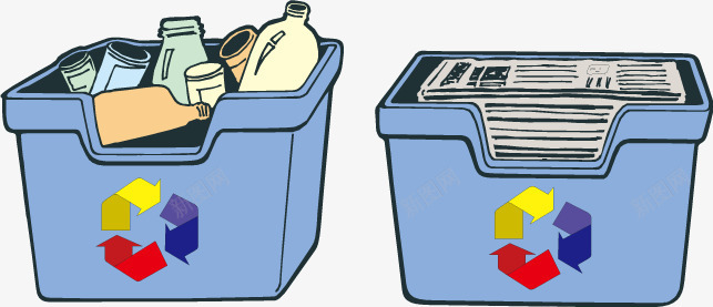 卡通蓝色分类回收收纳垃圾箱png免抠素材_新图网 https://ixintu.com 分类回收 回收 垃圾箱 收纳