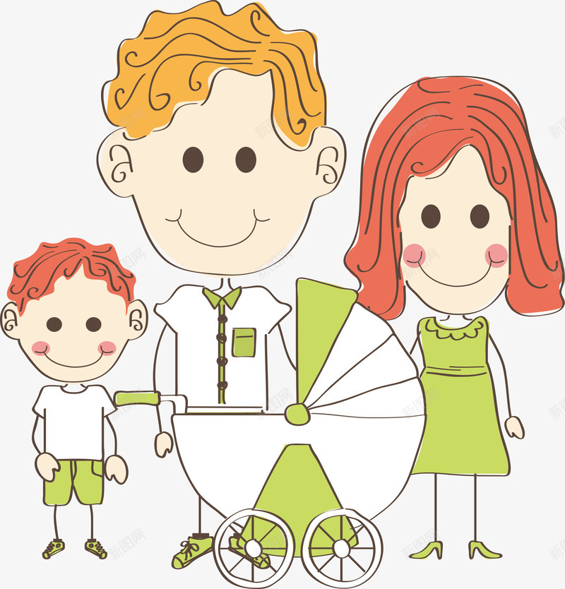 幸福的一家人与婴儿车png免抠素材_新图网 https://ixintu.com 一家人 卡通人物 卡通插画 婴儿车 幸福 矢量人物