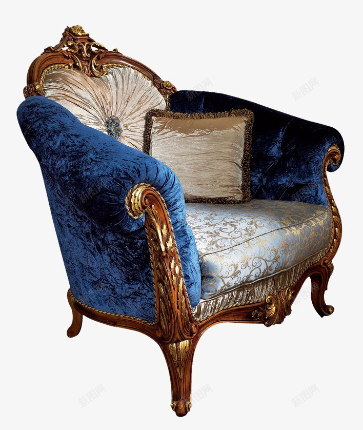 蓝色欧式复古单人沙发png免抠素材_新图网 https://ixintu.com 单人 复古 欧式 沙发 蓝色