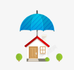 蓝色大伞下的房子和小树素材