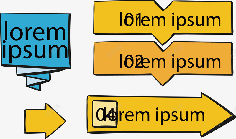 黄色箭头步骤png免抠素材_新图网 https://ixintu.com 向右箭头 商务 对话框 手绘 折纸 矢量素材
