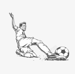 足球运动员踢足球素描画素材