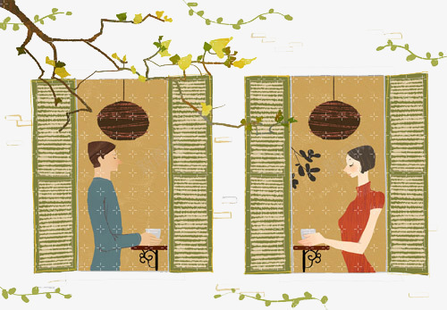 手绘卡通人物插画png免抠素材_新图网 https://ixintu.com 彩画 时尚美女 树条 桌子 绘画