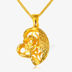 金品玫瑰花型吊坠的金项链高清图片