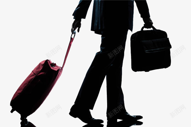 拖着红色行李的男子png免抠素材_新图网 https://ixintu.com 出差 商务人士 局部 拖着行李的人 装饰 西装