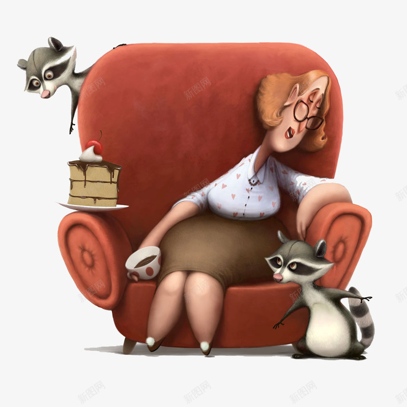 座位沙发上的人png免抠素材_新图网 https://ixintu.com 人物插图 喝咖啡 座位沙发上的人 蛋糕