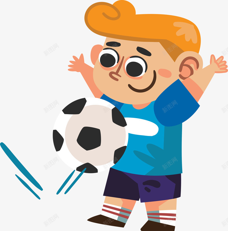 卡通孩子踢足球png免抠素材_新图网 https://ixintu.com 卡通有趣 卡通足球 矢量图案 踢足球 运动 锻炼