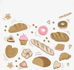 手工绘制的面包和甜点素材