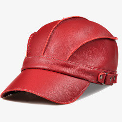 女士棒球帽红色真皮鸭舌帽高清图片
