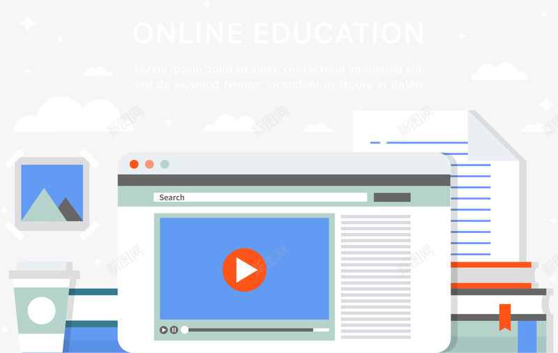 在线教育矢量图eps免抠素材_新图网 https://ixintu.com 在线教育 媒体播放 教育培训 教育视频 矢量素材 矢量图