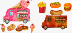 彩绘冰淇淋车和甜品素材