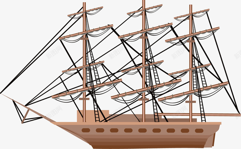 收起帆的船png免抠素材_新图网 https://ixintu.com 停航的船 古代船 古船 小木船 木头 矢量木船 船