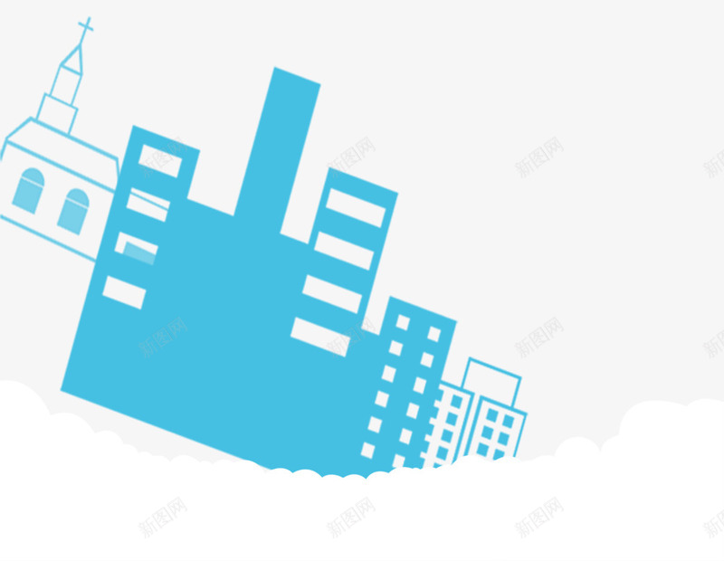 蓝色城市装饰psd免抠素材_新图网 https://ixintu.com 手绘装饰 教育培训 蓝色城市 装饰图案