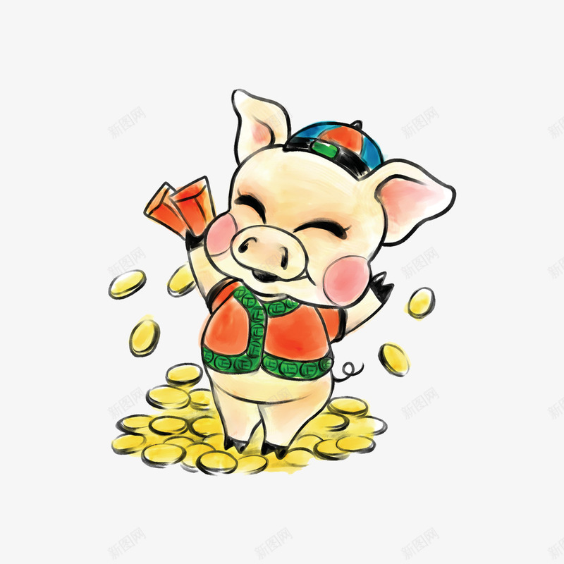 中国风动物png免抠素材_新图网 https://ixintu.com 中国风动物素材 卡通动物 猪 生肖图案 金子