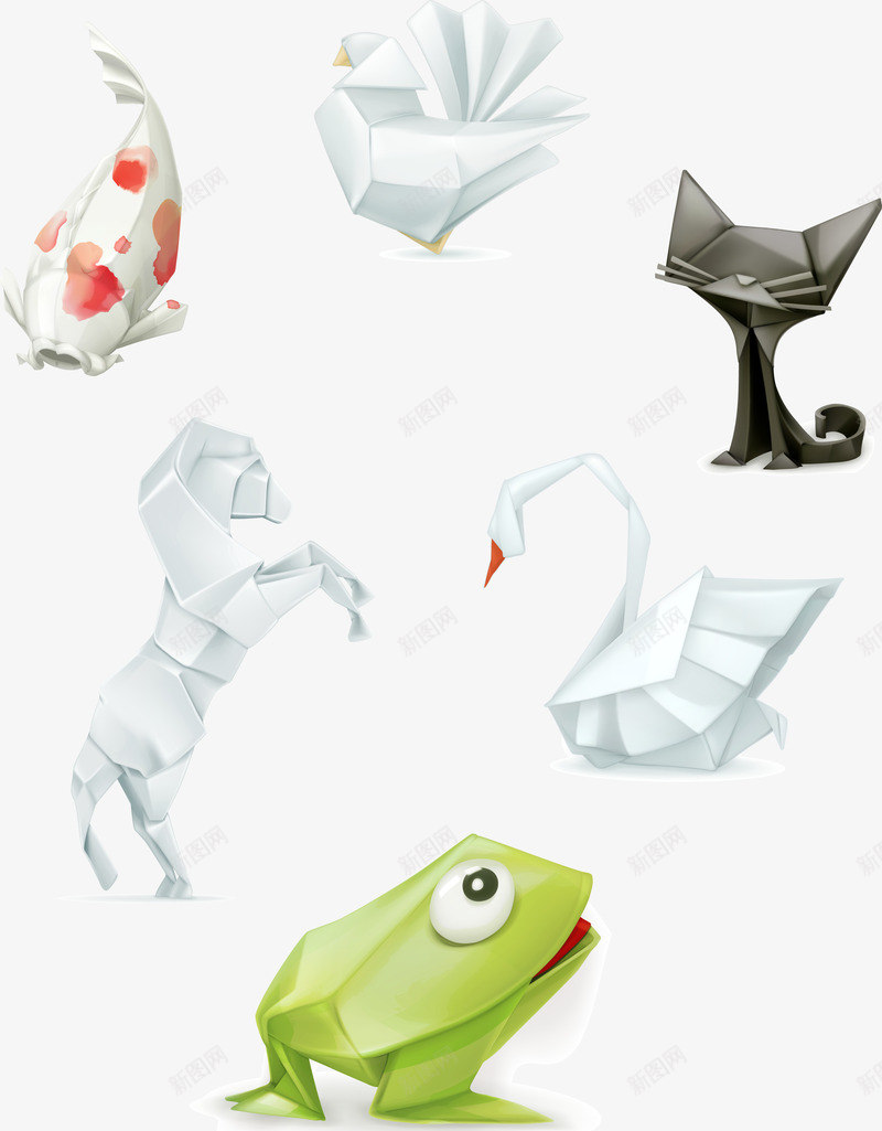 6款折纸动物png免抠素材_新图网 https://ixintu.com 折纸动物 折纸动物矢量 折纸矢量 矢量折纸动物