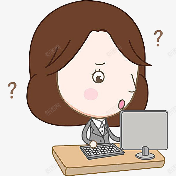 玩电脑的女人png免抠素材_新图网 https://ixintu.com 卡通 女人 桌子 漂亮的 电脑 疑问的 简笔