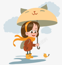 水洒卡通雨伞图形女孩打伞高清图片