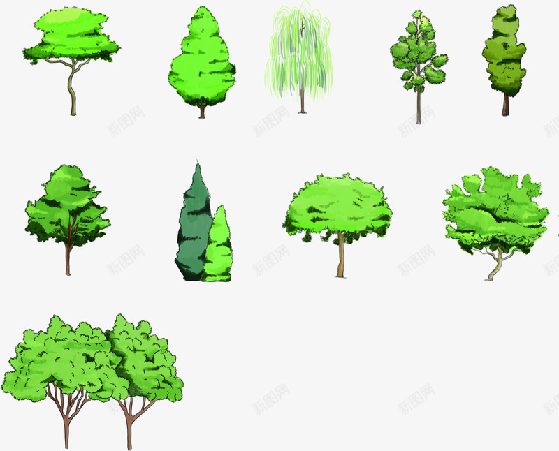 手绘绿色园林多款植物造型png免抠素材_新图网 https://ixintu.com 园林 植物 绿色 造型