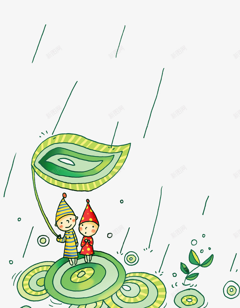 手绘雨天人物树叶雨伞png免抠素材_新图网 https://ixintu.com 人物 树叶 雨伞 雨天