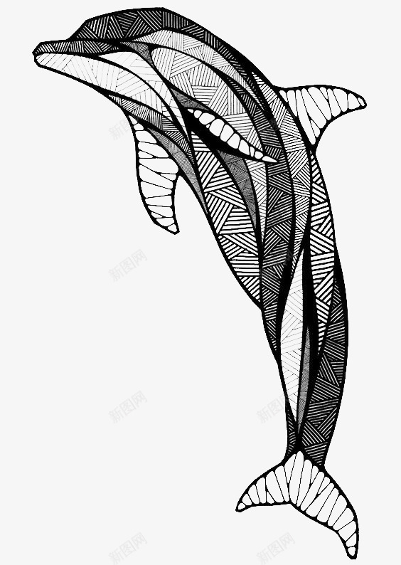 海豚png免抠素材_新图网 https://ixintu.com 创意海豚 插画 花纹海豚 黑白海豚