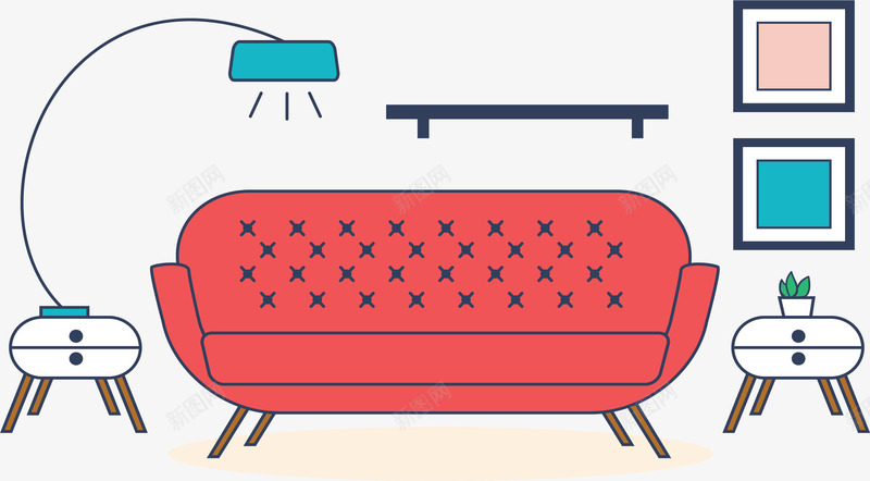简约风客厅室内png免抠素材_新图网 https://ixintu.com 客厅设计 室内设计 家居家装 矢量png 红色沙发 设计