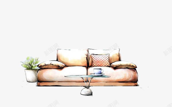 沙发手绘图png免抠素材_新图网 https://ixintu.com 家具 手绘 沙发 茶几