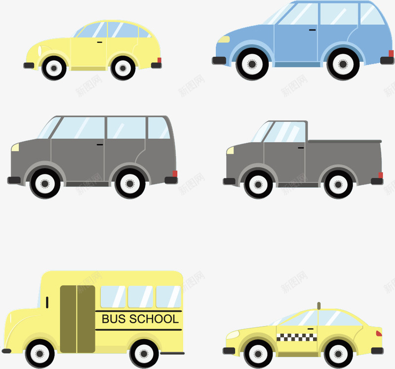 黄色小车组图png免抠素材_新图网 https://ixintu.com 出租车 学校交通车 货车 黄色 黄色小车