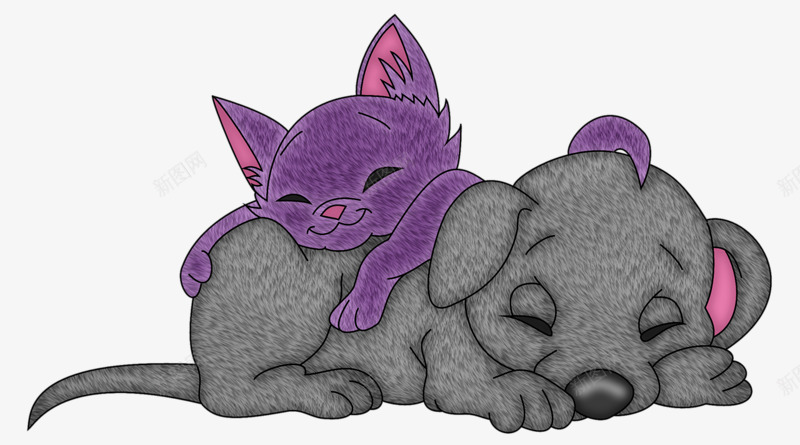 幸福时光png免抠素材_新图网 https://ixintu.com 动物 幸福 灰色 睡觉 紫色