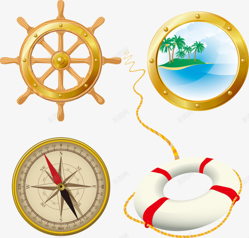 航海主题png免抠素材_新图网 https://ixintu.com 指南针 救生圈 航海 航海主题 船舵