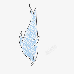 蓝色铅笔画手绘海豚图标高清图片