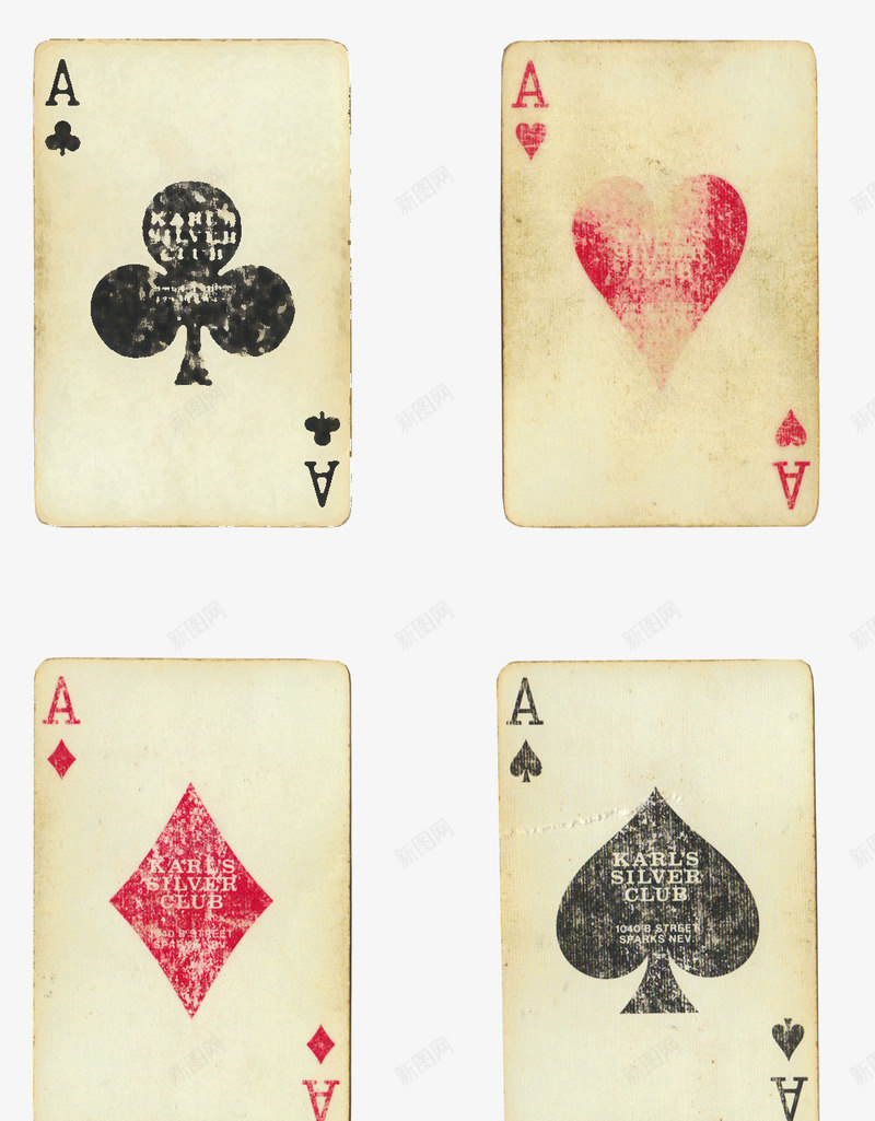 四种不同花色的扑克png免抠素材_新图网 https://ixintu.com 仿旧 扑克 花色 装饰