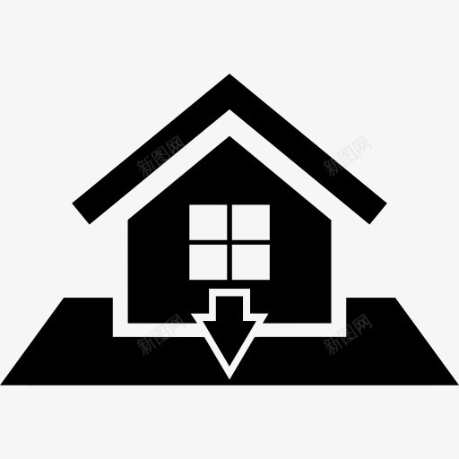 房子与向下箭头图标png_新图网 https://ixintu.com 向下箭头 建筑 房地产 房子 标志 符号 财产