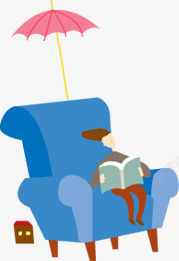 蓝色沙发读书人物素材