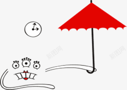 手绘卡通雨伞钟表png免抠素材_新图网 https://ixintu.com 卡通 设计 钟表 雨伞