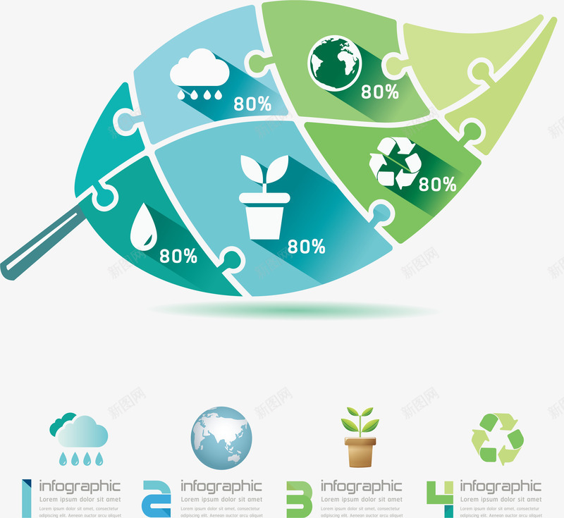 树叶拼图信息图表png免抠素材_新图网 https://ixintu.com 信息图表 分类 树叶 树叶拼图 步骤图 矢量png
