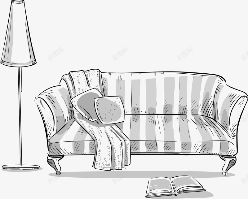 手绘简易客厅矢量图eps免抠素材_新图网 https://ixintu.com 台灯 客厅 手绘 沙发 矢量图