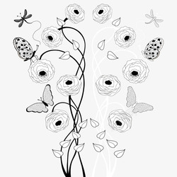 蝴蝶装饰框手绘线描花卉蝴蝶装饰矢量图高清图片