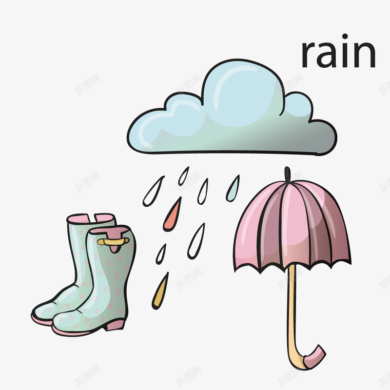 下雨了png免抠素材_新图网 https://ixintu.com 可爱鞋子 手绘 水桶鞋 雨伞