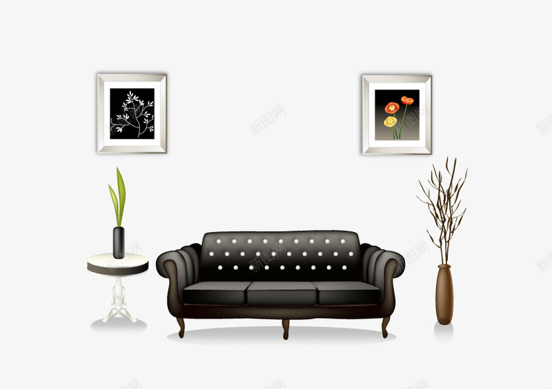 家具png免抠素材_新图网 https://ixintu.com 壁画 沙发 花瓶
