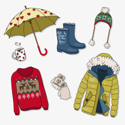 矢量冬衣素材冬装外套毛衣和雨伞高清图片