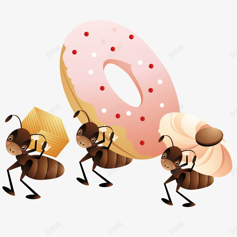 扛着甜品的蚂蚁png免抠素材_新图网 https://ixintu.com 动物 卡通 甜品 蚂蚁