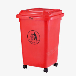 红色轱辘红色垃圾桶高清图片